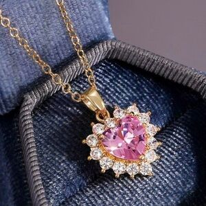 Heart Pendant Necklace with Pink Gemstone